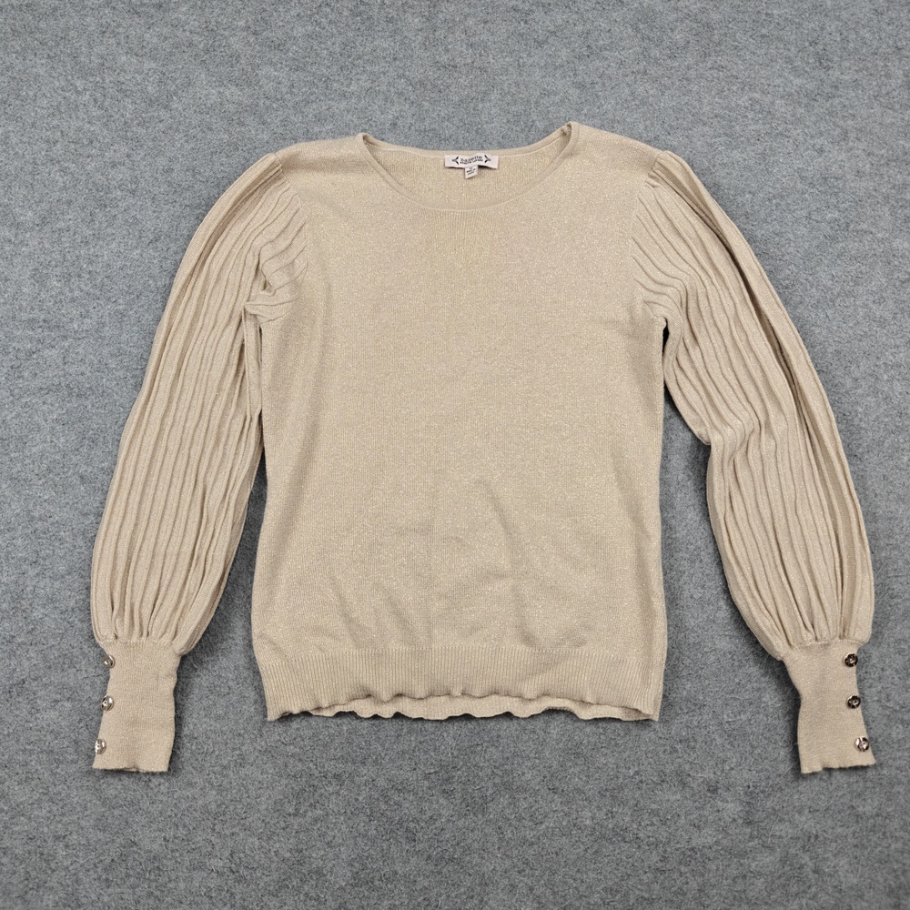 Nanette Lepore Sweater Womens Medium Beige Crew Neck Balloon Sleeve Pullover